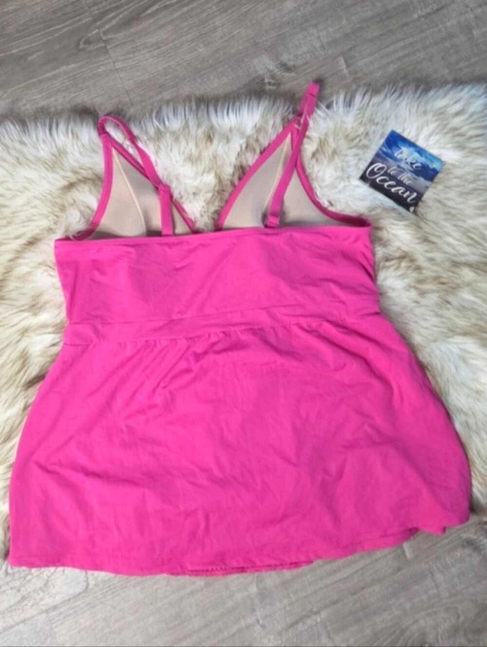 Cacique Pink Lace-Tiered Swim Tankini Top 26 Plus - Picture 3 of 8